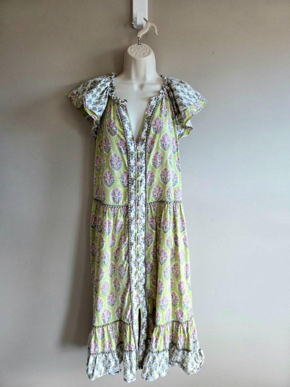 eShakti Artisanal Collection 100% Cotton Floral Midi Dress Puff Sleeve
